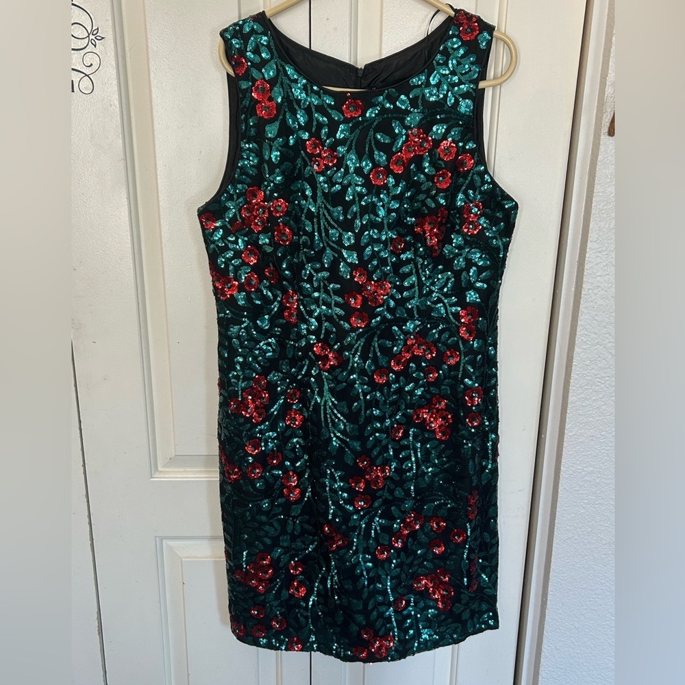 Chetta B Sequin Sleeveless Bodycon Dress Size 14 Black Multi Color Knee Length